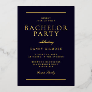 Elegante moderne Junggesellenparty Schwarz & Gold Folieneinladung