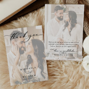 Elegante moderne Kalligrafie 2-Foto-Hochzeit Dankeskarte