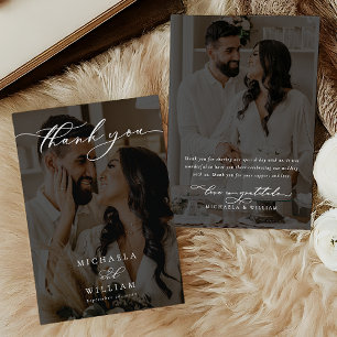 Elegante moderne Kalligrafie 2-Foto-Hochzeit Dankeskarte