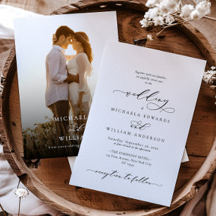 Elegante moderne Kalligrafie 2-Foto-Hochzeit Einladung