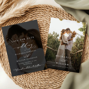 Elegante moderne Kalligrafie 2-Foto-Hochzeit Save The Date