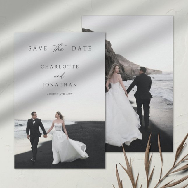 Elegante moderne Kalligrafie 2 Fotos Hochzeit Save The Date (Von Creator hochgeladen)