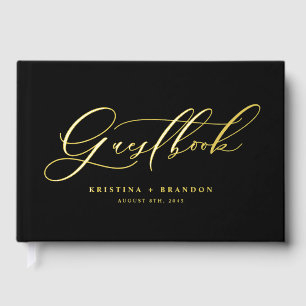 Elegante moderne Kalligrafie Black Wedding Gästebuch