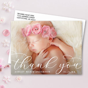 Elegante moderne Kalligrafie New Baby Vielen Dank Postkarte