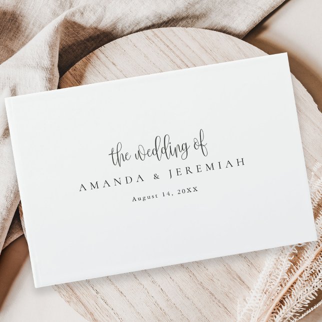 Elegante moderne Kalligrafie Schwarz-Weiß-Hochzeit Gästebuch (Von Creator hochgeladen)