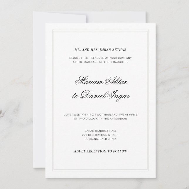 Elegante moderne Kalligrafie Script White Wedding Einladung (Vorderseite)