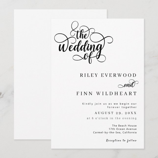 Elegante moderne Kalligrafie-Skripte Hochzeit Einladung (Vorne/Hinten)