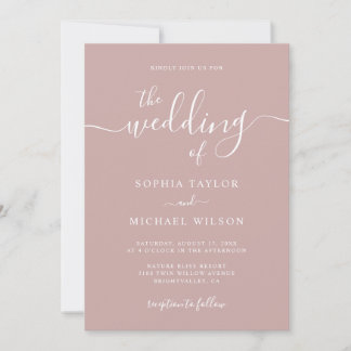 Elegante Moderne Kalligraphie Dusty Rose Hochzeit Einladung