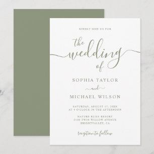 Elegante Moderne Kalligraphie Sage Green Wedding Einladung