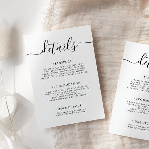 Elegante, moderne kalligraphische Hochzeitsdetails Begleitkarte
