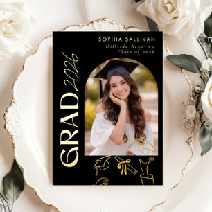 Elegante moderne klassische Abschlussfeier Handgez Folieneinladung