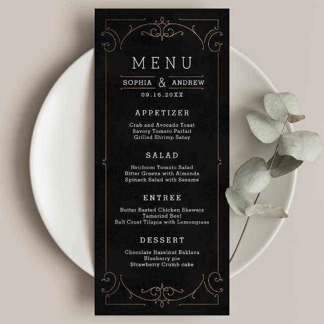 Elegante moderne klassische Klassik Hochzeitskarte Menükarte (Elegant modern classic vintage wedding menu card)