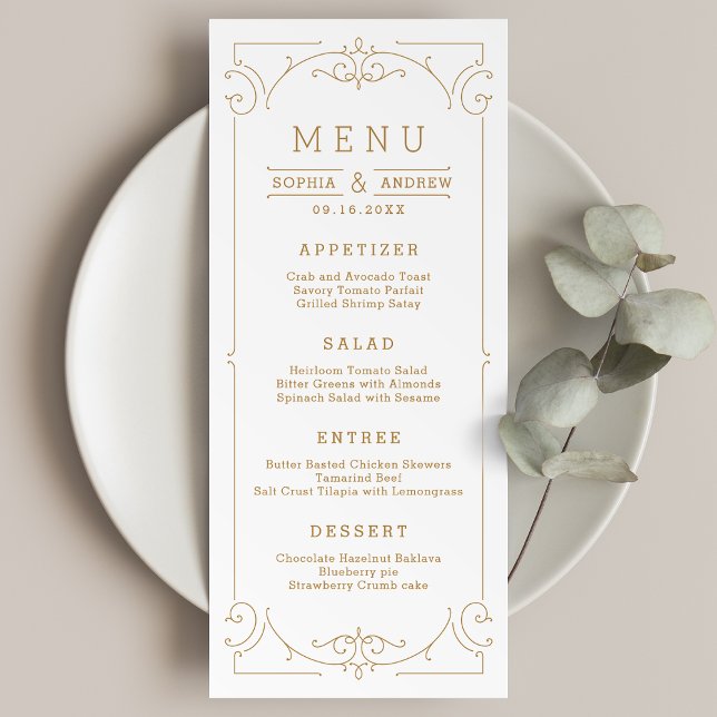 Elegante moderne klassische Klassik Hochzeitskarte Menükarte (Elegant modern classic vintage wedding menu card)