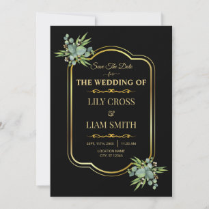 Elegante moderne klassische Schwarz-Gold-Hochzeit  Save The Date