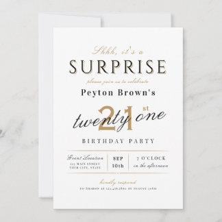 Elegante, moderne, klassische Überraschung 21. Geb Einladung