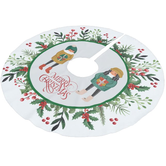 Elegante Moderne Kleider und Skripte Frohe Weihnac Polyester Weihnachtsbaumdecke (Schrägansicht)