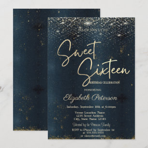 Elegante moderne Konfetti-Dunkelblau Sweet 16 Einladung