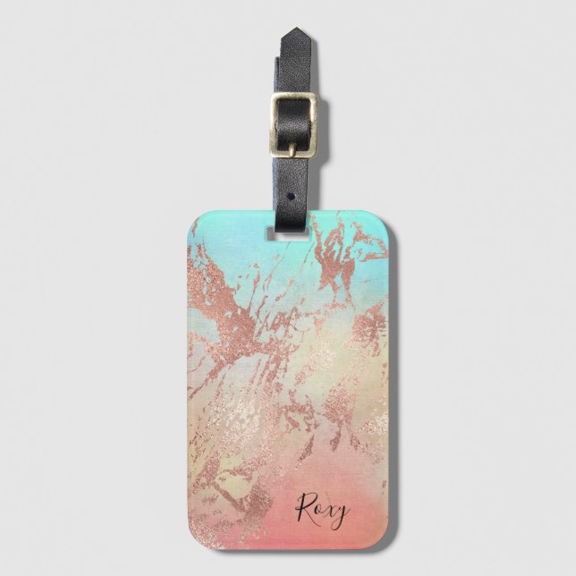 Elegante moderne Küken Rose goldfarben Aquarell fa Gepäckanhänger (Vorderseite Vertikal)