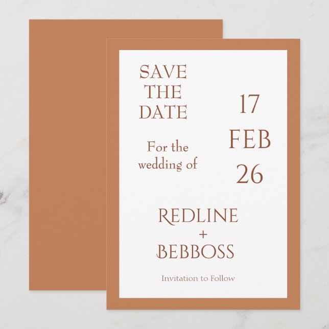 Elegante moderne Kupfer-Hochzeit Save The Date (Vorne/Hinten)