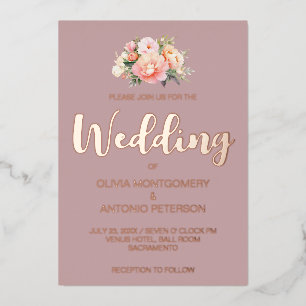 Elegante Moderne Lichtrosa Peony Dusty Rose Weddin Folieneinladung