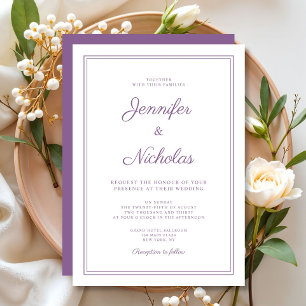 Elegante moderne lila Flieder-Schrift Hochzeit Einladung