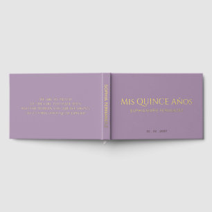 Elegante Moderne Lila Gold Quinceñera Gästebuch