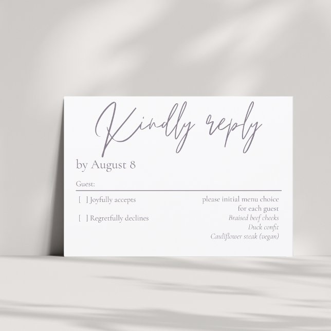 Elegante moderne, lila Hochzeitskarte RSVP Karte (Von Creator hochgeladen)