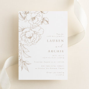 Elegante moderne Linienkunst Blumenhochzeit Einladung