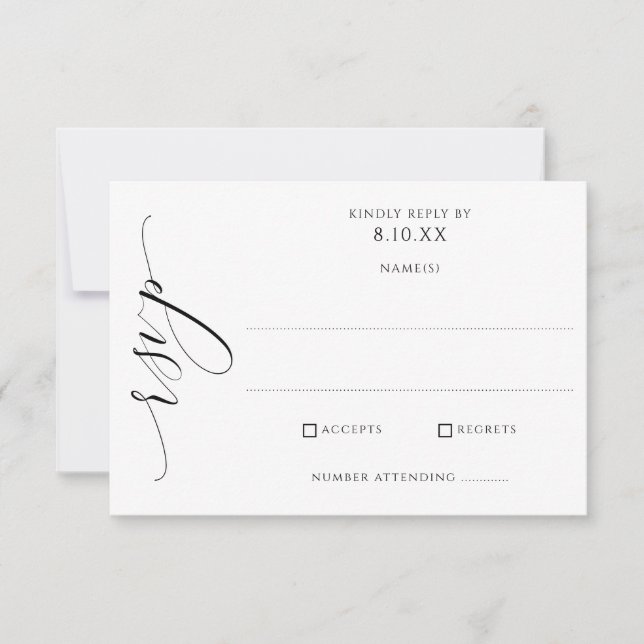 Elegante moderne, luxuriöse Script-Hochzeit RSVP Karte (Vorderseite)