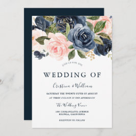 Elegante Moderne Marine & Blush Hochzeiten Einladung