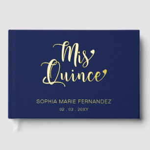 Elegante moderne Marine Gold Quinceñera Gästebuch