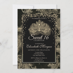Elegante moderne Maskenblume Damast Sweet 16 Einladung