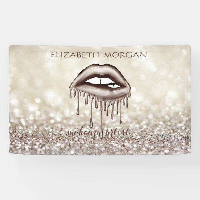 Elegante, moderne Metallic Dripping Lips, Bokeh Banner (Horizontal)