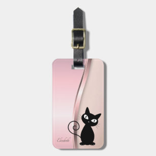 Elegante moderne Metallik, Rosa, Schwarze Katze Gepäckanhänger
