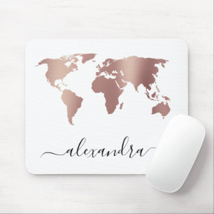 Elegante moderne Mindest-Rose-Goldweltkarte Mousepad