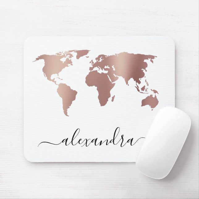 Elegante moderne Mindest-Rose-Goldweltkarte Mousepad (Mit Mouse)