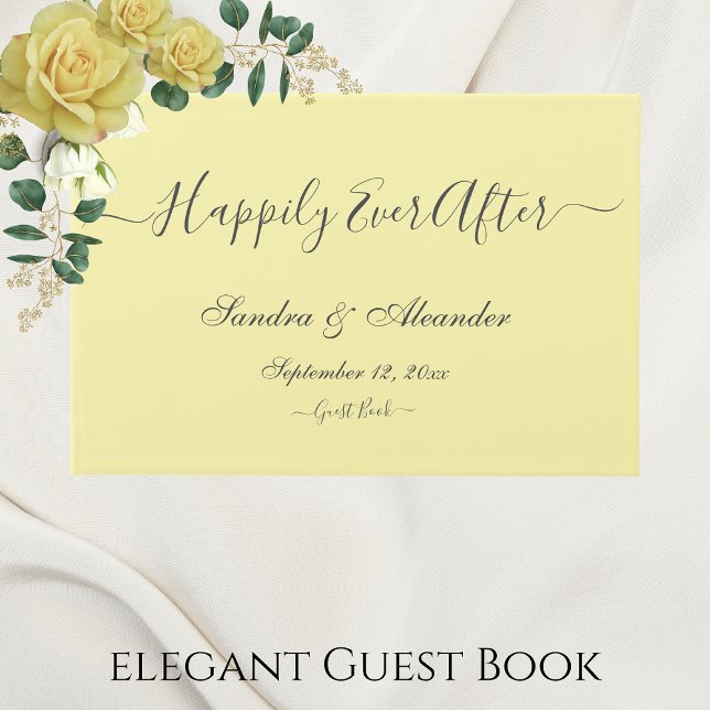 Elegante moderne Minimal Butter Blassgelbe Hochzei Gästebuch (Von Creator hochgeladen)