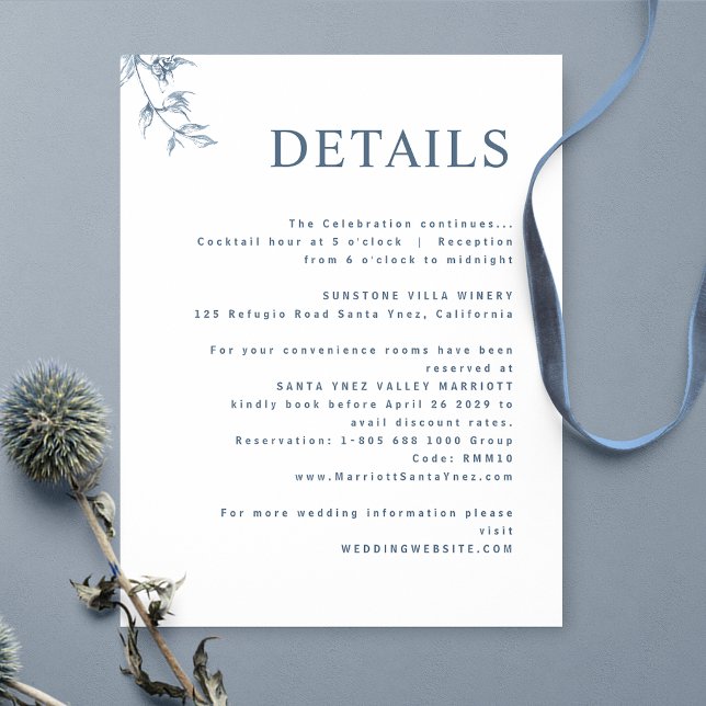Elegante, moderne Minimal Dusty Blue Wedding Detai Begleitkarte (Von Creator hochgeladen)