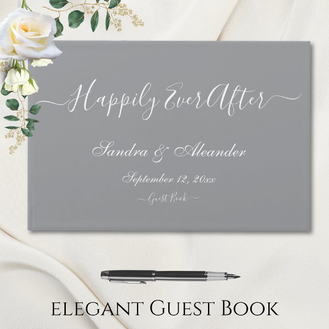 Elegante Moderne Minimal Gray White Wedding Gästebuch (Von Creator hochgeladen)