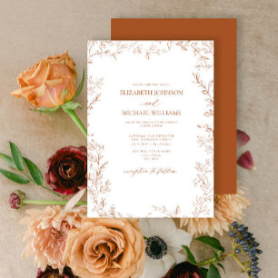Elegante Moderne Minimal Leaf Burnt Orange Wedding Einladung