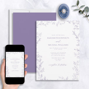 Elegante Moderne Minimal Leaf Lavender Wedding Einladung