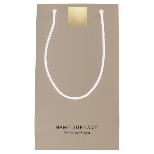 Elegante Moderne Minimal Pastel Beige Gold Kleine Geschenktüte (Vorderseite)