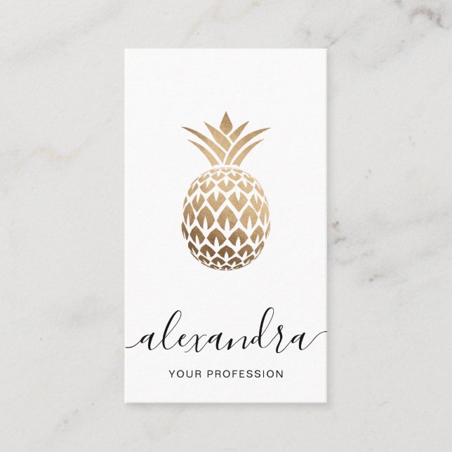 Elegante moderne, minimale Kupfergold-weiße Ananas Visitenkarte (Vorderseite)