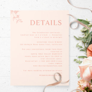 Elegante, moderne, minimale Peach Hochzeiten Detai Begleitkarte