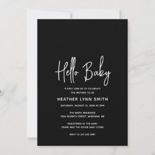 Elegante moderne Minimalistisch Black Hello Baby D Einladung