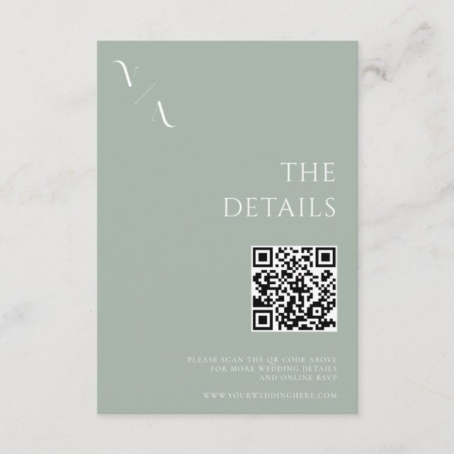 Elegante Moderne Minimalistisch Sage Green Wedding Begleitkarte (Vorderseite)