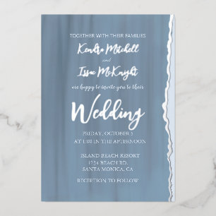 Elegante Moderne Minimalistisch Slate Blue Wedding Folieneinladung