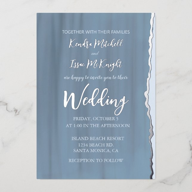 Elegante Moderne Minimalistisch Slate Blue Wedding Folieneinladung (Vorderseite)