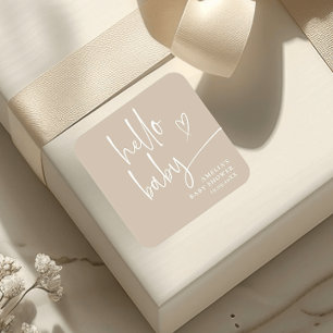 Elegante moderne minimalistische Hello Baby-Schrif Quadratischer Aufkleber
