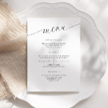 Elegante moderne Minimalistische Hochzeitsempfehlu Menükarte<br><div class="desc">Unsere eleganten Minimalistischen Hochzeitsmenüs - die perfekte Mischung aus Einfachheit und Eleganz für Ihren besonderen Tag. Die Speisekarten sind gepflegt und zeitgemäß gestaltet und ergänzen jedes Hochzeitsthema. Auf dem Tisch erwartet Sie eine Touch moderner Eleganz. Was sie wirklich besonders macht, ist die herzliche Danksagung auf der Rückseite, ein Zeichen der...</div>